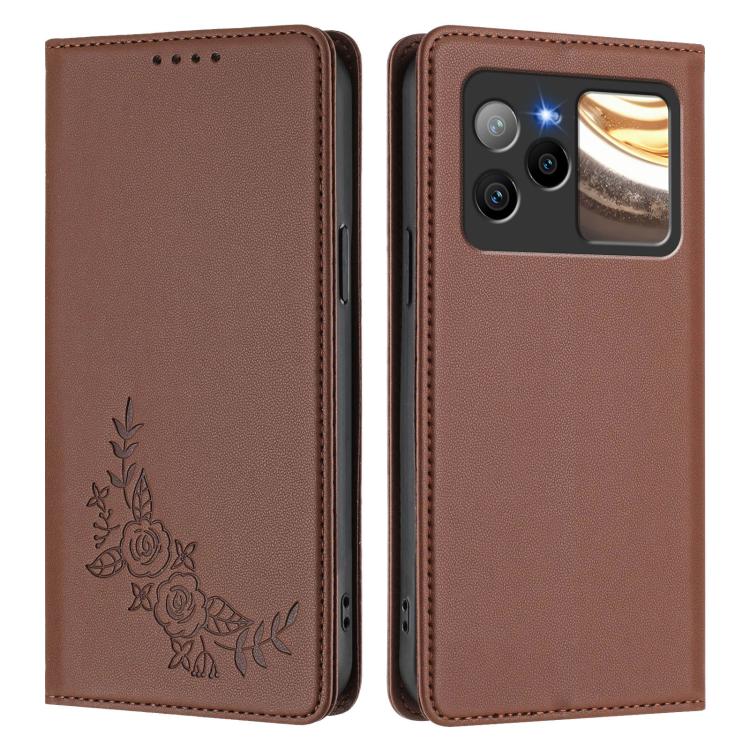 For BLU Bold N4 Peony Embossed Magnetic RFID Vegan Leather Phone Case