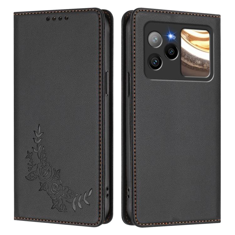 For BLU Bold N4 Peony Embossed Magnetic RFID Vegan Leather Phone Case