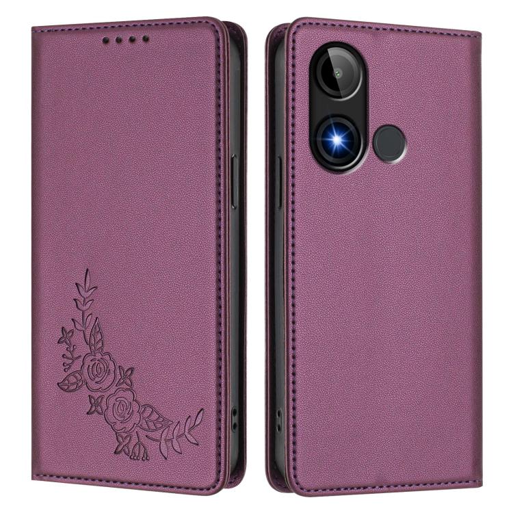 For BLU C9 Peony Embossed Magnetic RFID Vegan Leather Phone Case