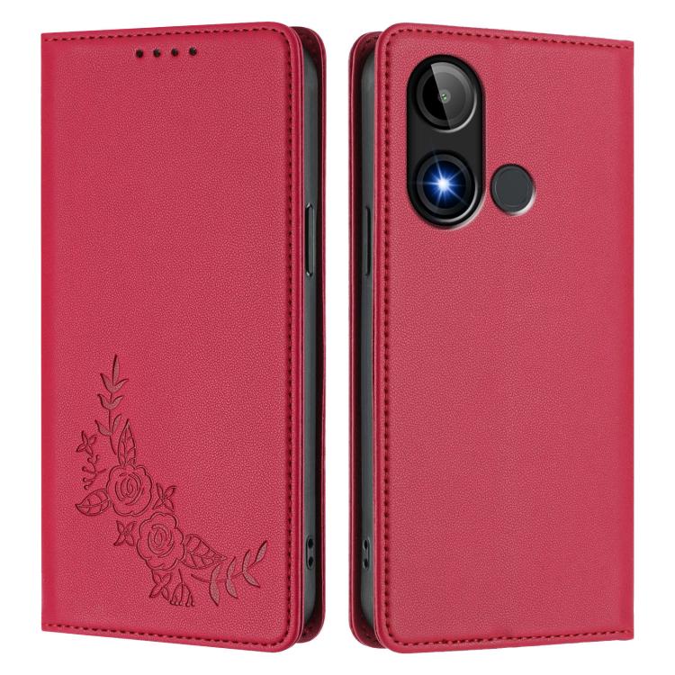 For BLU C9 Peony Embossed Magnetic RFID Vegan Leather Phone Case