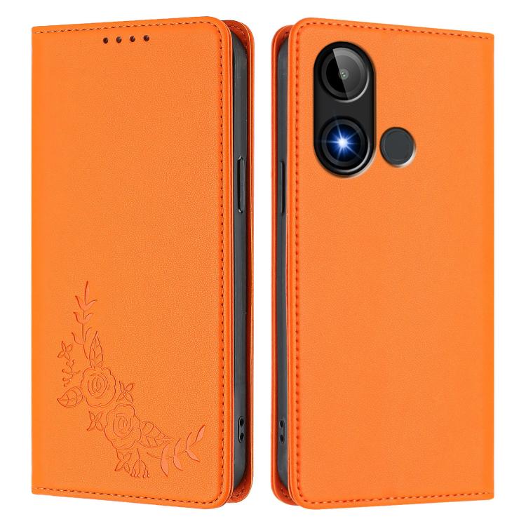 For BLU C9 Peony Embossed Magnetic RFID Vegan Leather Phone Case