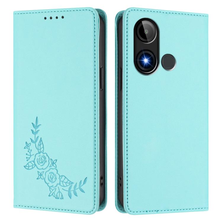 For BLU C9 Peony Embossed Magnetic RFID Vegan Leather Phone Case