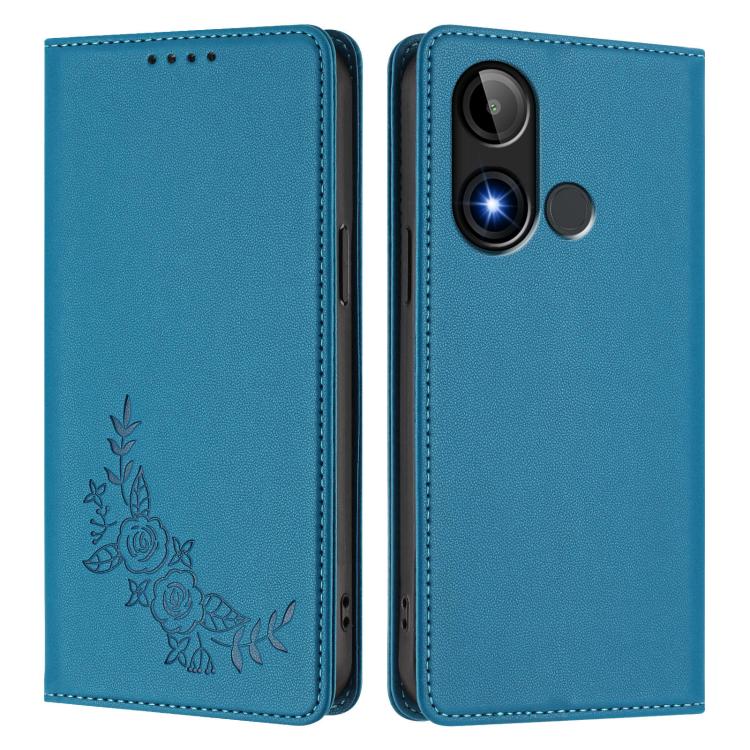 For BLU C9 Peony Embossed Magnetic RFID Vegan Leather Phone Case