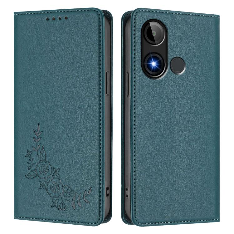 For BLU C9 Peony Embossed Magnetic RFID Vegan Leather Phone Case