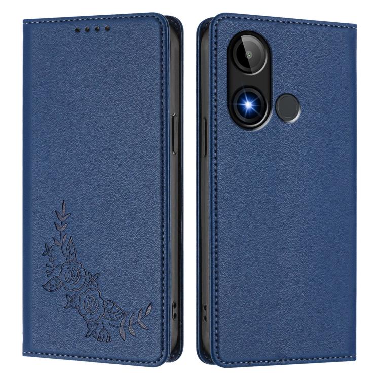For BLU C9 Peony Embossed Magnetic RFID Vegan Leather Phone Case