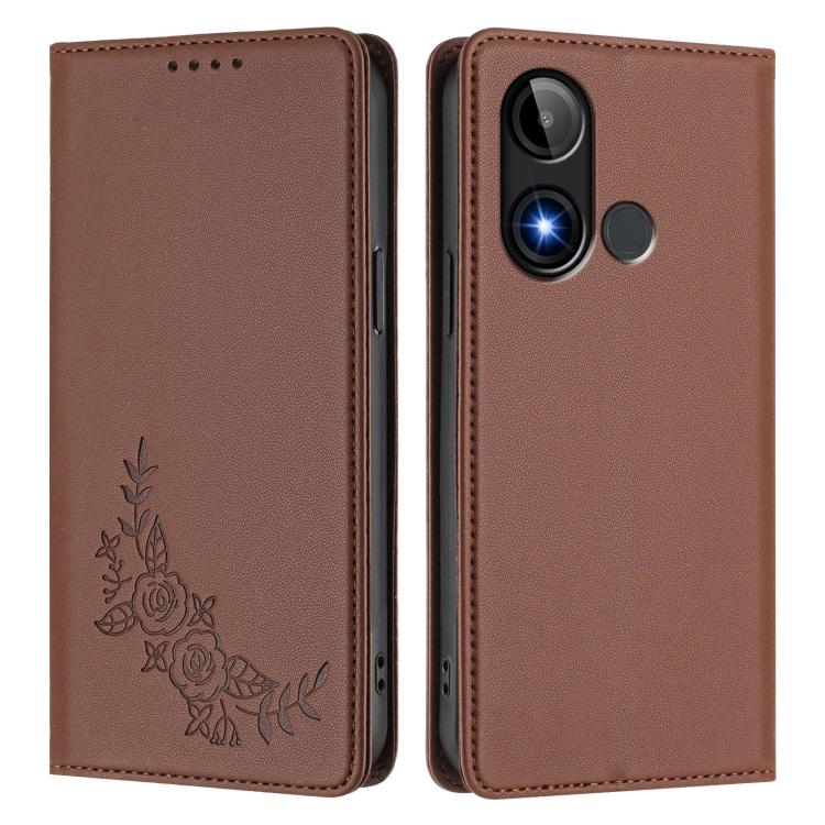 For BLU C9 Peony Embossed Magnetic RFID Vegan Leather Phone Case