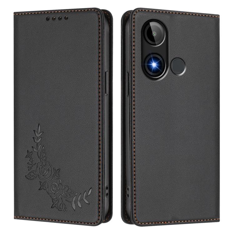 For BLU C9 Peony Embossed Magnetic RFID Vegan Leather Phone Case
