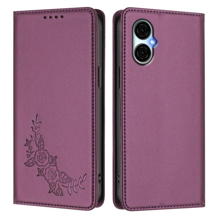 For BLU G53 Peony Embossed Magnetic RFID Vegan Leather Phone Case