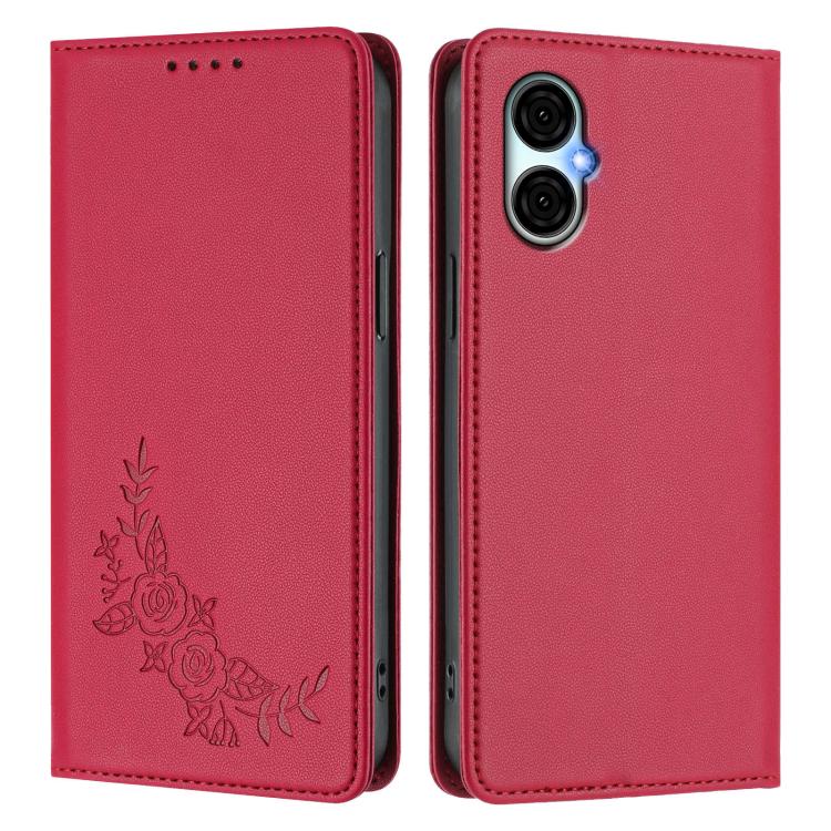 For BLU G53 Peony Embossed Magnetic RFID Vegan Leather Phone Case