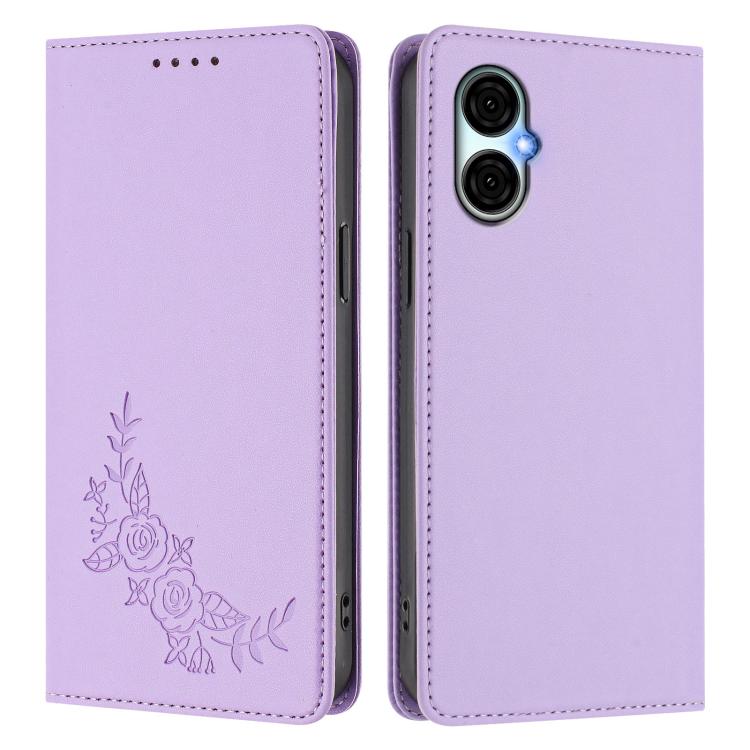 For BLU G53 Peony Embossed Magnetic RFID Vegan Leather Phone Case