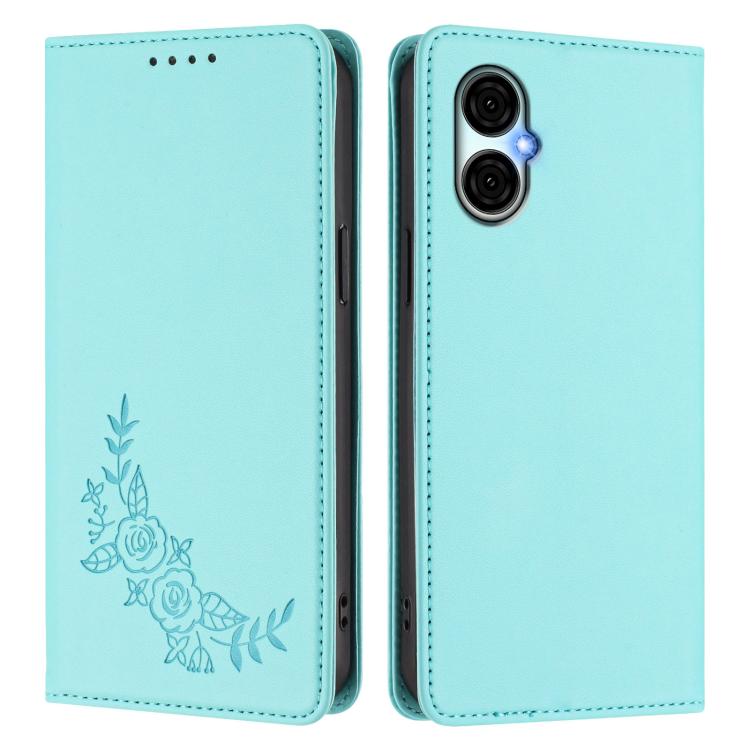 For BLU G53 Peony Embossed Magnetic RFID Vegan Leather Phone Case