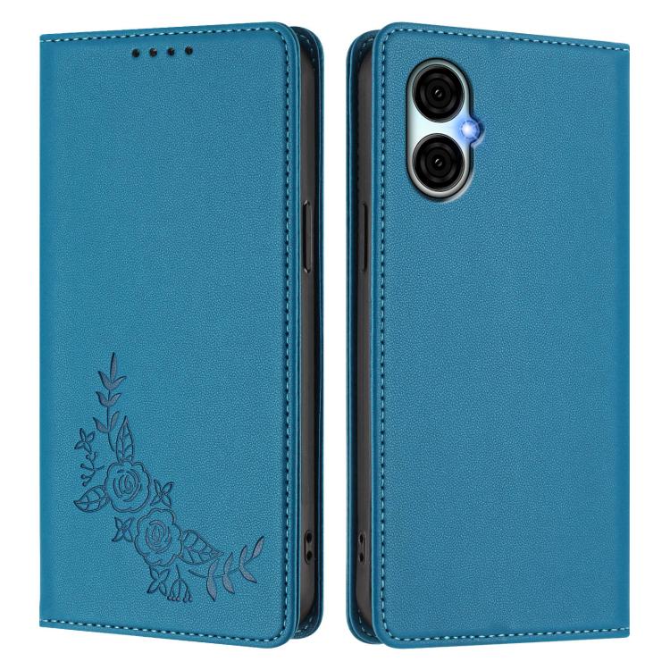 For BLU G53 Peony Embossed Magnetic RFID Vegan Leather Phone Case