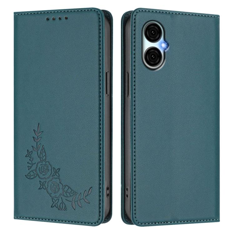 For BLU G53 Peony Embossed Magnetic RFID Vegan Leather Phone Case