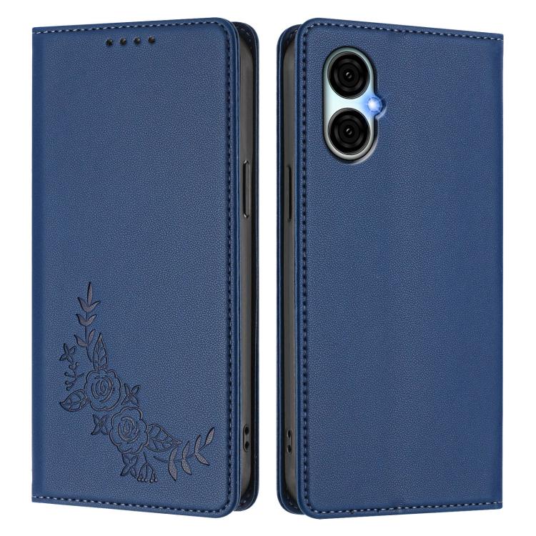 For BLU G53 Peony Embossed Magnetic RFID Vegan Leather Phone Case
