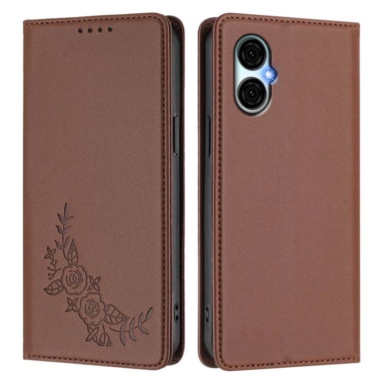 For BLU G53 Peony Embossed Magnetic RFID Vegan Leather Phone Case