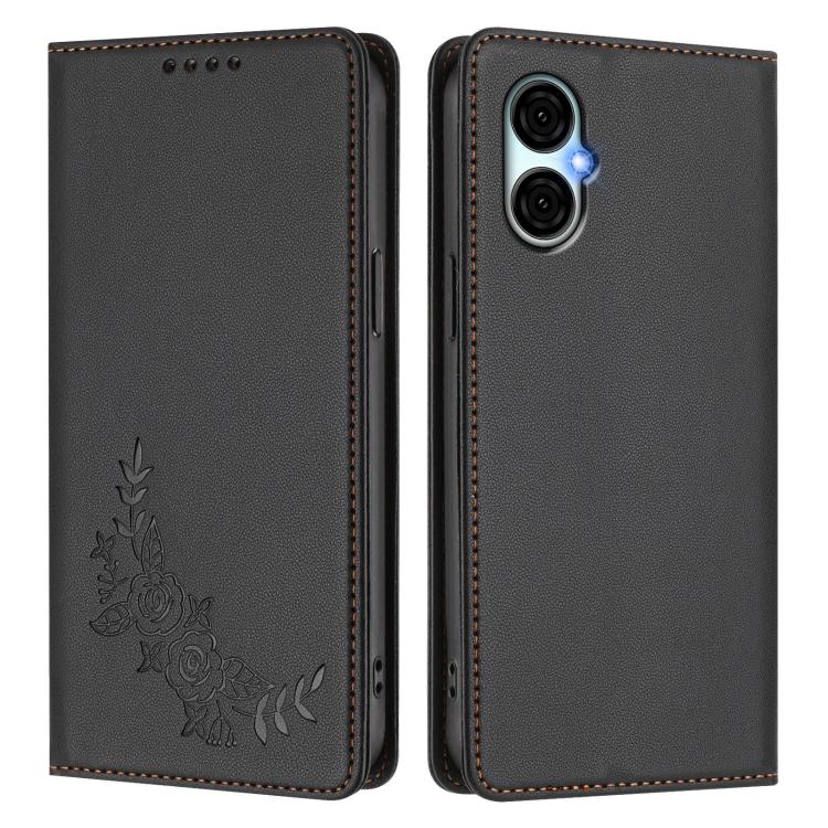 For BLU G53 Peony Embossed Magnetic RFID Vegan Leather Phone Case
