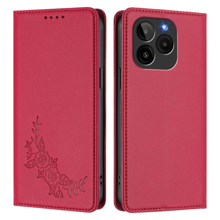For BLU G54 Peony Embossed Magnetic RFID Vegan Leather Phone Case