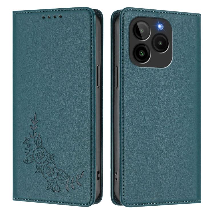 For BLU G54 Peony Embossed Magnetic RFID Vegan Leather Phone Case