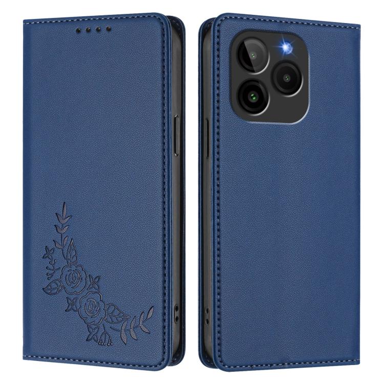 For BLU G54 Peony Embossed Magnetic RFID Vegan Leather Phone Case