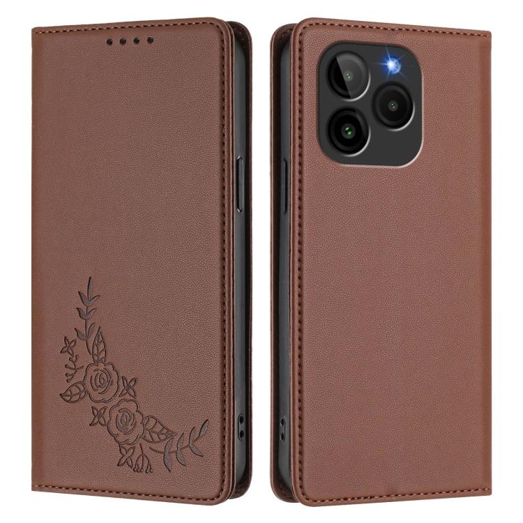 For BLU G54 Peony Embossed Magnetic RFID Vegan Leather Phone Case