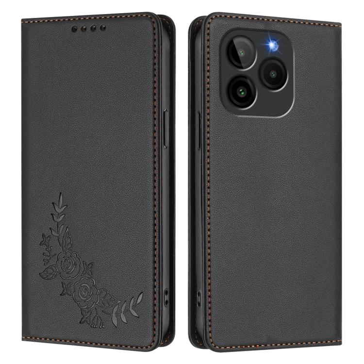 For BLU G54 Peony Embossed Magnetic RFID Vegan Leather Phone Case