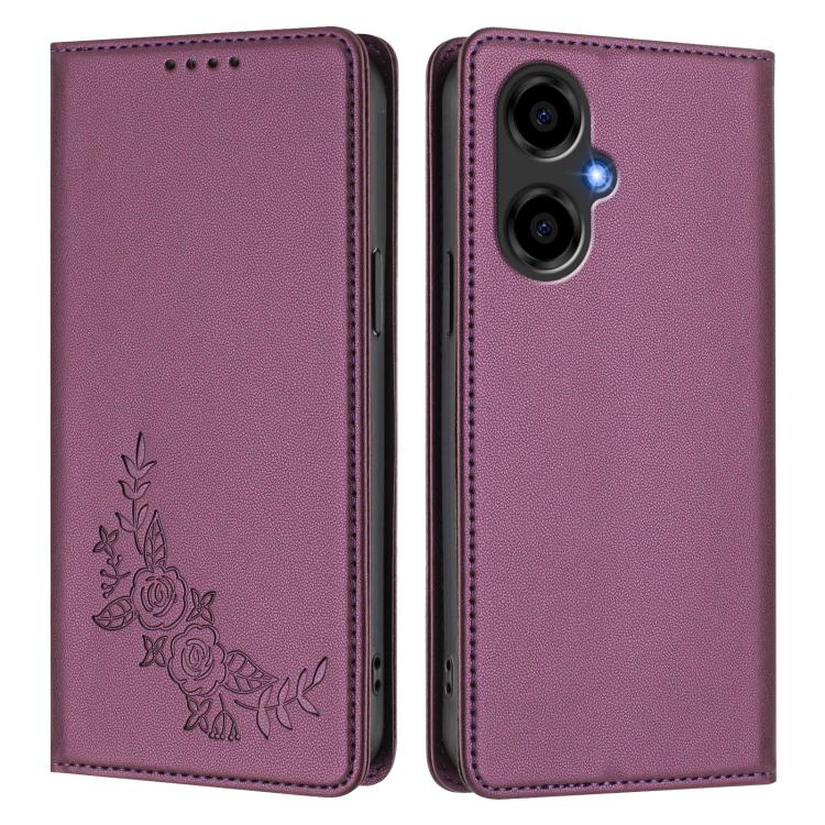 For BLU G64 Peony Embossed Magnetic RFID Vegan Leather Phone Case