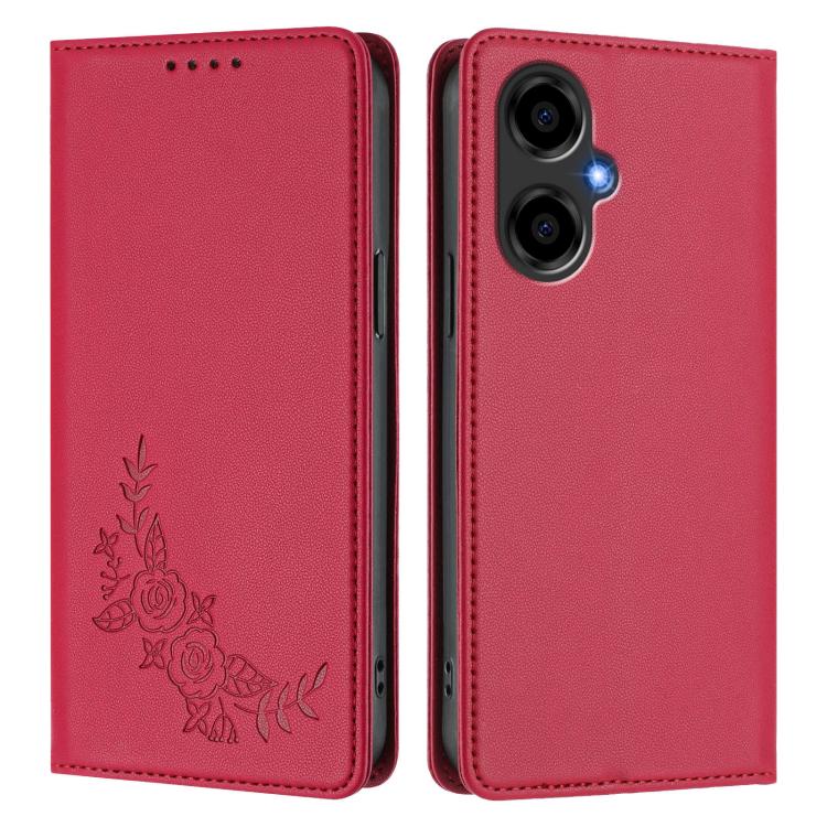 For BLU G64 Peony Embossed Magnetic RFID Vegan Leather Phone Case