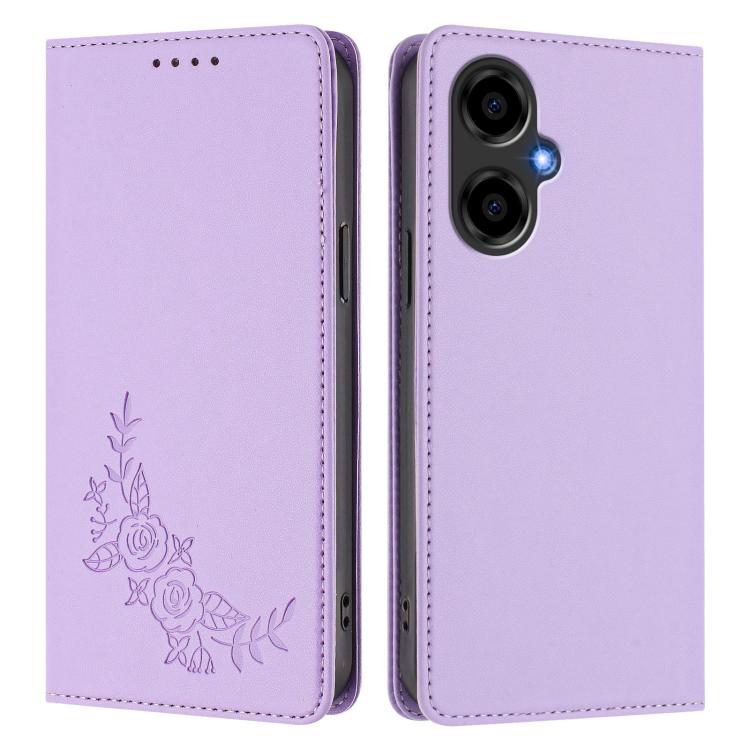 For BLU G64 Peony Embossed Magnetic RFID Vegan Leather Phone Case
