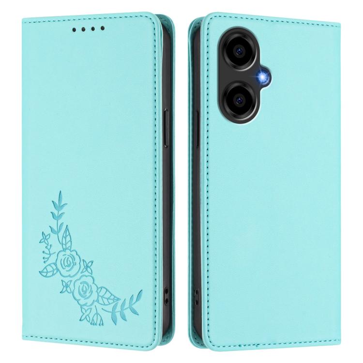 For BLU G64 Peony Embossed Magnetic RFID Vegan Leather Phone Case