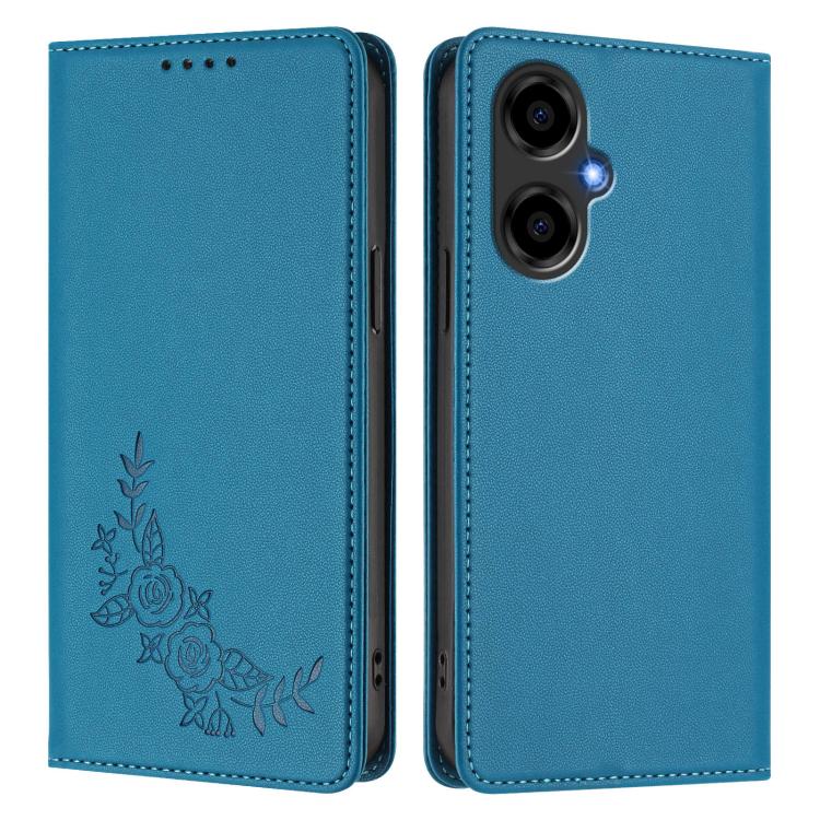 For BLU G64 Peony Embossed Magnetic RFID Vegan Leather Phone Case