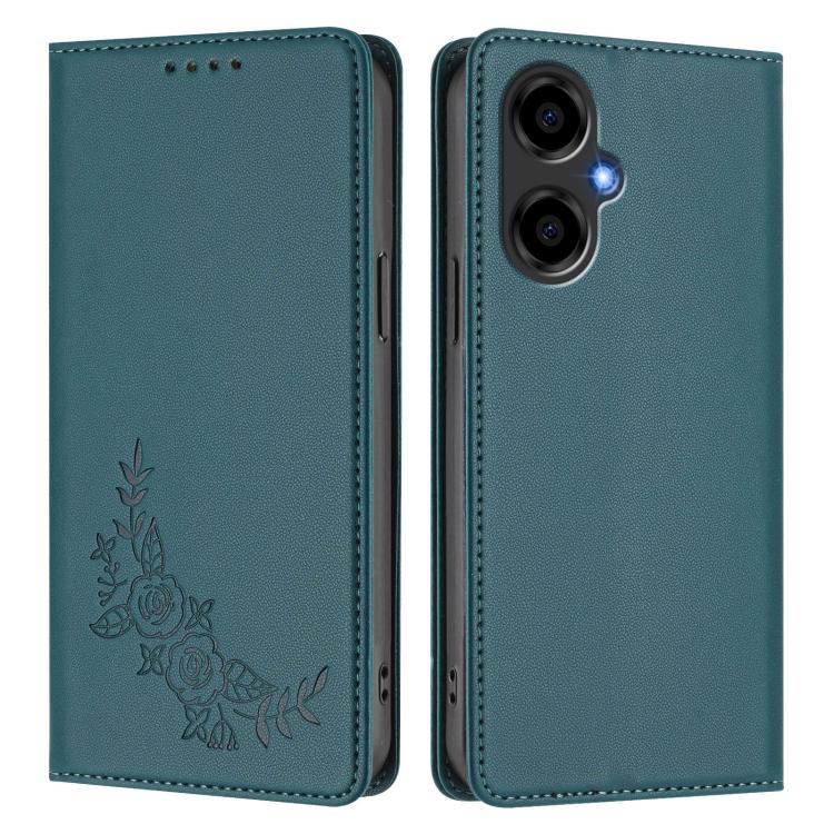 For BLU G64 Peony Embossed Magnetic RFID Vegan Leather Phone Case