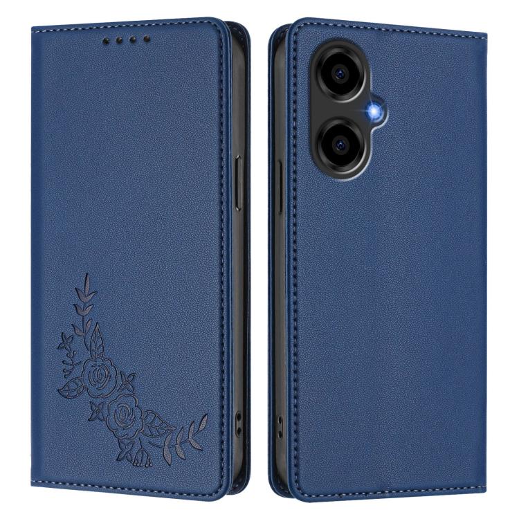 For BLU G64 Peony Embossed Magnetic RFID Vegan Leather Phone Case