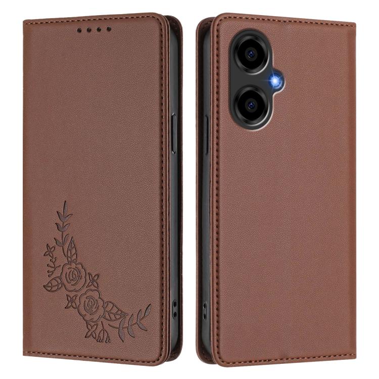 For BLU G64 Peony Embossed Magnetic RFID Vegan Leather Phone Case