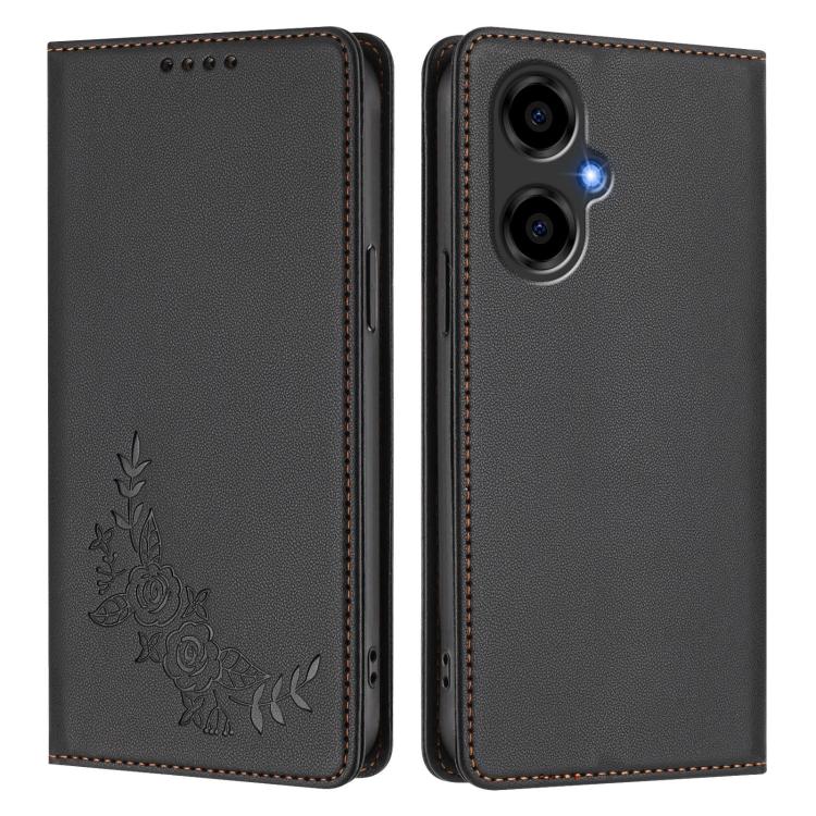 For BLU G64 Peony Embossed Magnetic RFID Vegan Leather Phone Case