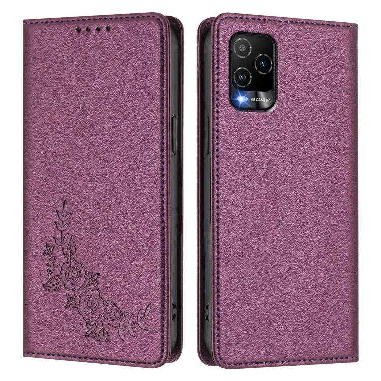 For BLU View 5 Pro Peony Embossed Magnetic RFID Vegan Leather Phone Case