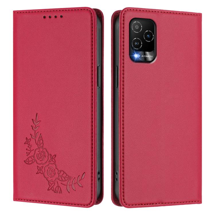 For BLU View 5 Pro Peony Embossed Magnetic RFID Vegan Leather Phone Case