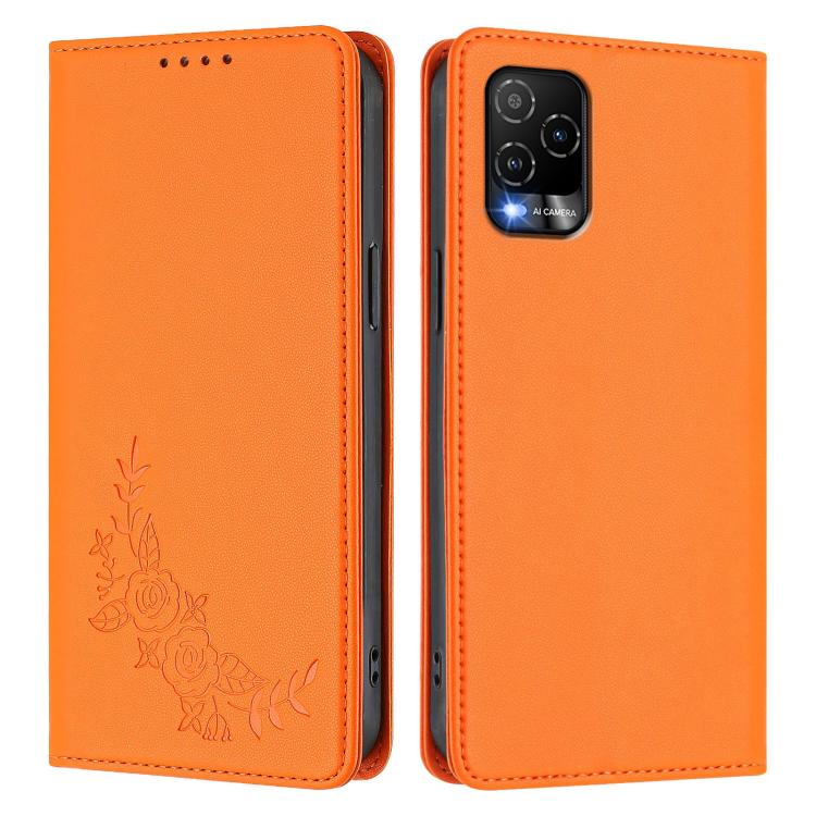 For BLU View 5 Pro Peony Embossed Magnetic RFID Vegan Leather Phone Case