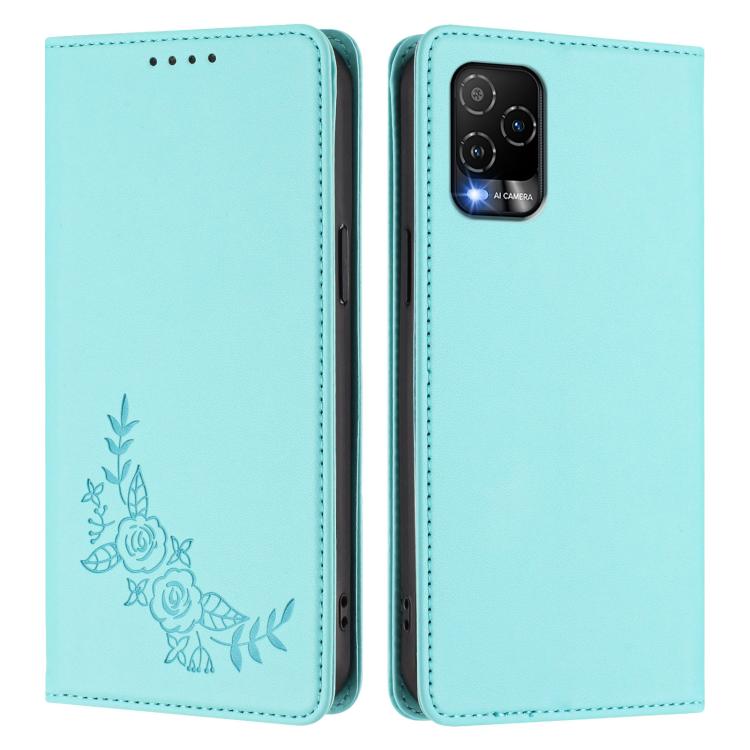For BLU View 5 Pro Peony Embossed Magnetic RFID Vegan Leather Phone Case
