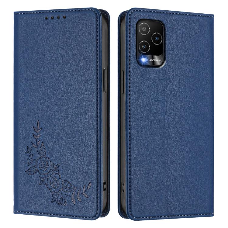 For BLU View 5 Pro Peony Embossed Magnetic RFID Vegan Leather Phone Case