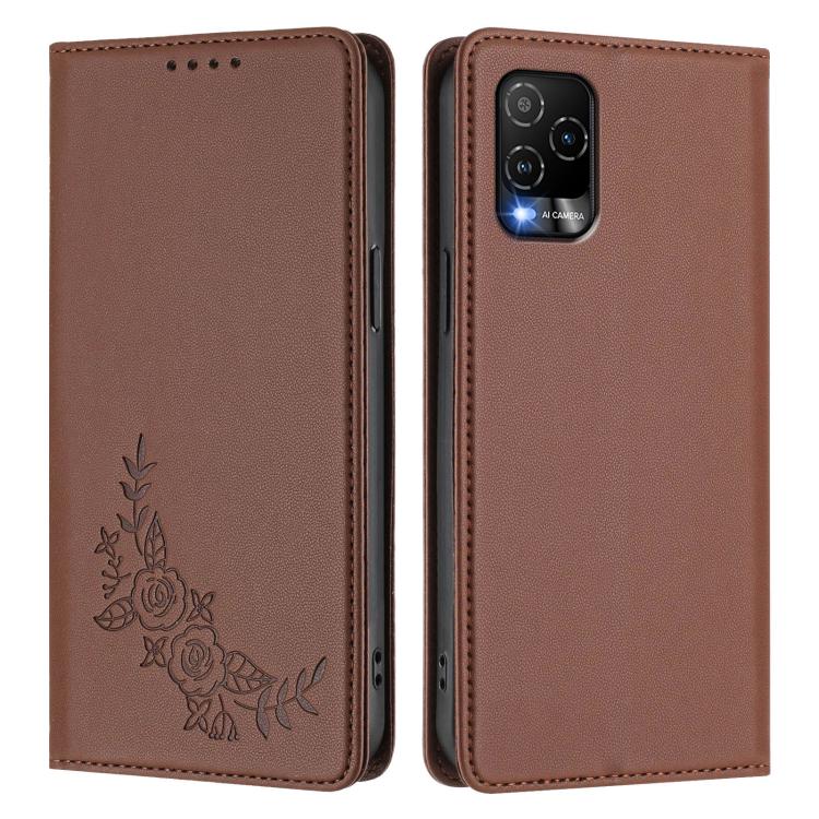 For BLU View 5 Pro Peony Embossed Magnetic RFID Vegan Leather Phone Case