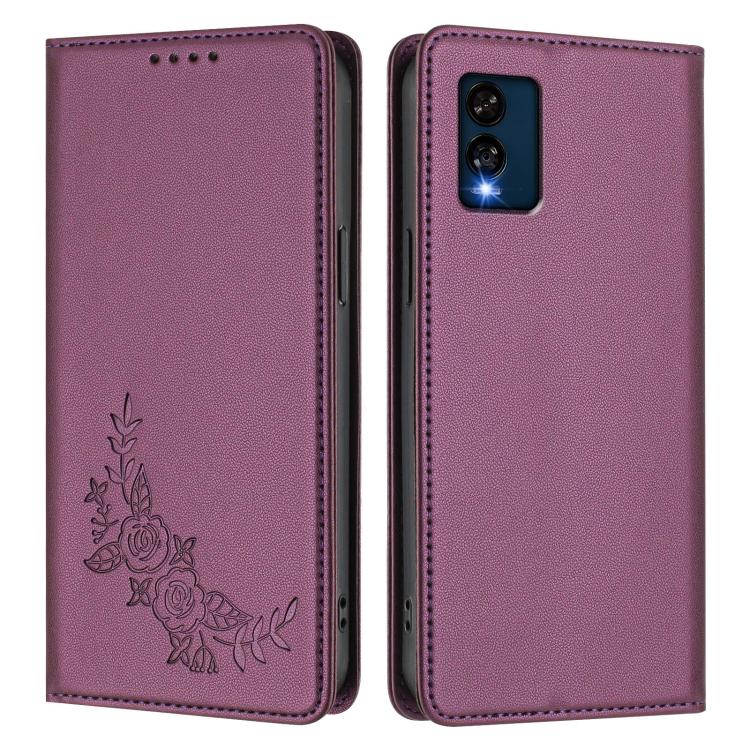 For BLU View Speed 5G B1550VL Peony Embossed Magnetic RFID Vegan Leather Phone Case