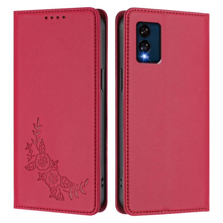 For BLU View Speed 5G B1550VL Peony Embossed Magnetic RFID Vegan Leather Phone Case
