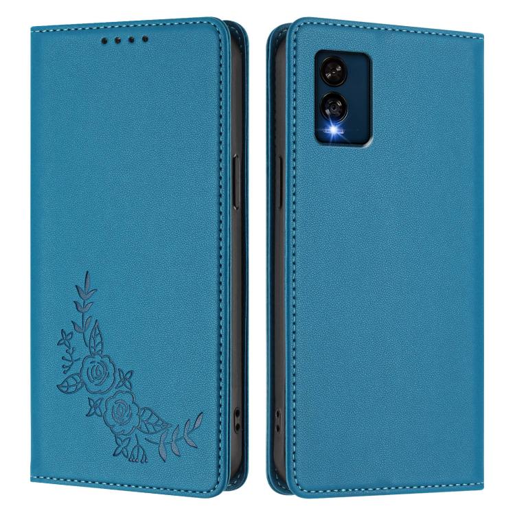 For BLU View Speed 5G B1550VL Peony Embossed Magnetic RFID Vegan Leather Phone Case