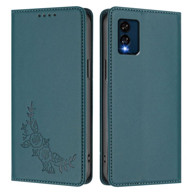 For BLU View Speed 5G B1550VL Peony Embossed Magnetic RFID Vegan Leather Phone Case