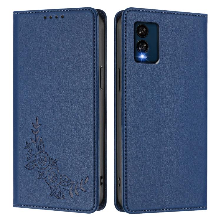 For BLU View Speed 5G B1550VL Peony Embossed Magnetic RFID Vegan Leather Phone Case