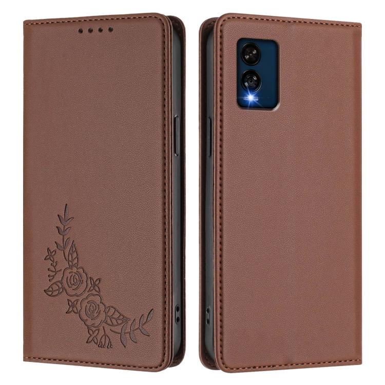 For BLU View Speed 5G B1550VL Peony Embossed Magnetic RFID Vegan Leather Phone Case
