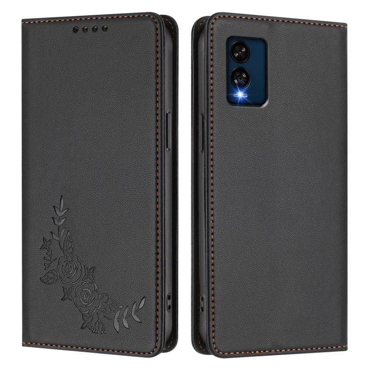 For BLU View Speed 5G B1550VL Peony Embossed Magnetic RFID Vegan Leather Phone Case