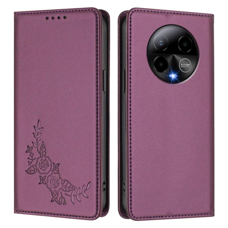 For BLU Bold K50 Peony Embossed Magnetic RFID Vegan Leather Phone Case