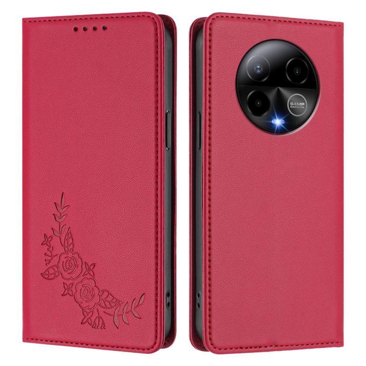 For BLU Bold K50 Peony Embossed Magnetic RFID Vegan Leather Phone Case