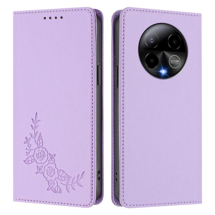 For BLU Bold K50 Peony Embossed Magnetic RFID Vegan Leather Phone Case